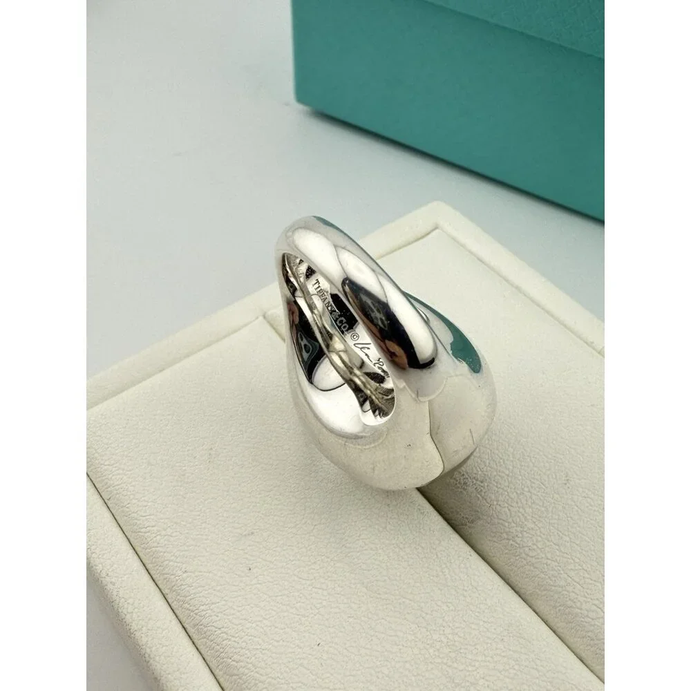 Tiffany & Co. Elsa Peretti 19mm Rock Crystal Cabochon Ring in Silver Size 5